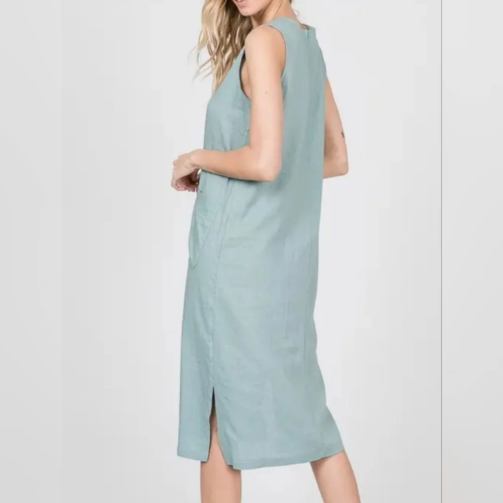 #36 SALE 🛑28 S,M,L FINAL PRICE Linen Blend Front Pockets Sleeveless Midi Dress - Picture 5 of 14